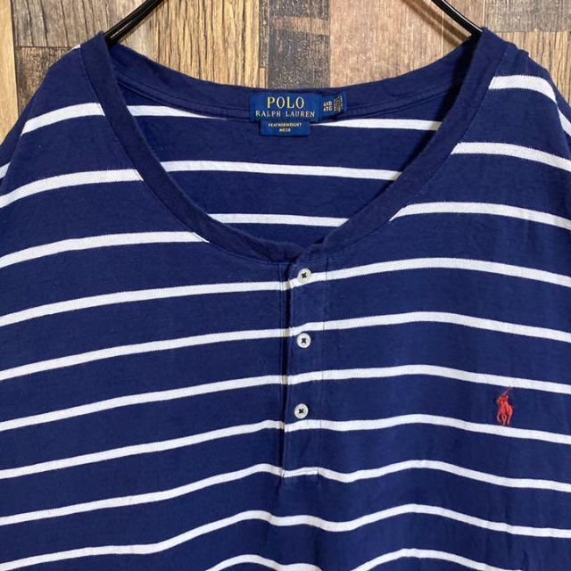 POLO RALPH LAUREN(ポロラルフローレン)のラルフローレン ヘンリーネック Tシャツ ボーダー ロゴ 6XL USA古着 メンズのトップス(Tシャツ/カットソー(半袖/袖なし))の商品写真