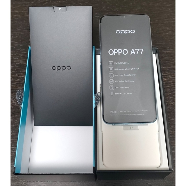 OPPO(オッポ)のOPPO A77 ブルー 128GB SIMフリー 新品未使用 スマホ/家電/カメラのスマートフォン/携帯電話(スマートフォン本体)の商品写真