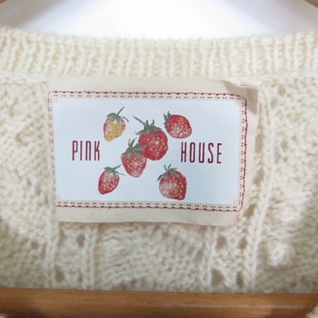 PINK HOUSE(ピンクハウス)のPINK HOUSE イチゴのカーディガン ウールニット M アイボリー レディースのトップス(カーディガン)の商品写真