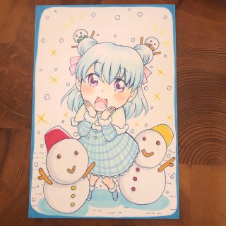 6月末で消します　オリジナル　手描きイラスト　雪だるま　女の子(アート/写真)