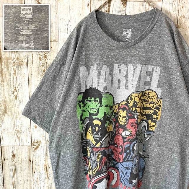 MARVEL(マーベル)のマーベル ビッグプリント Tシャツ 海外古着 メキシコ製 XL 灰色 グレー  メンズのトップス(Tシャツ/カットソー(半袖/袖なし))の商品写真