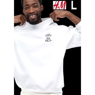 エイチアンドエム(H&M)の新品 H&M × キースヘリング コラボ スウェット 裏起毛 ホワイト L(スウェット)