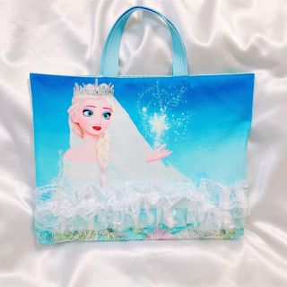 レッスンバッグ　女の子　エルサ　水色　リバーシブル　ディズニー　アナ雪(外出用品)