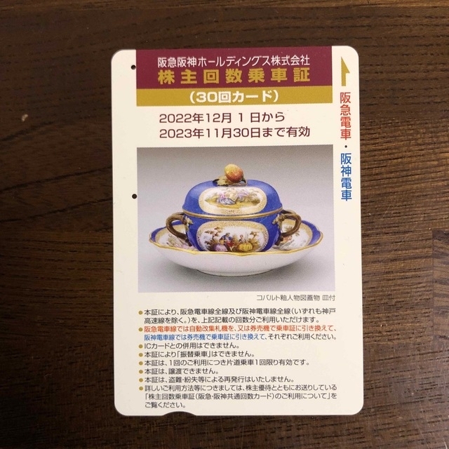 阪急阪神の株主優待回数券（回数乗車証）　30回カードX1枚　本年11月末まで有効