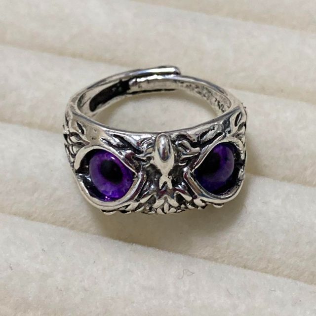 フクロウの指輪　フリーサイズ　19号くらい　ふくろう　梟 紫　パープル メンズのアクセサリー(リング(指輪))の商品写真