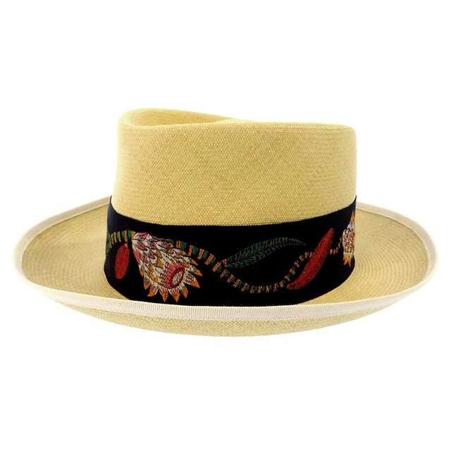 Hermes - エルメス ハット パナマ ストロー 刺繍 サイズ58 HERMES 帽子