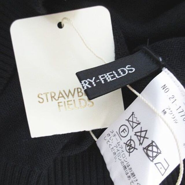 STRAWBERRY-FIELDS(ストロベリーフィールズ)のストロベリーフィールズ 五分袖 ニット カットソー レイヤード 2 ブラック 黒 レディースのトップス(ニット/セーター)の商品写真