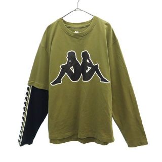 カッパ(Kappa)のカッパ プリント 長袖 Tシャツ O  カーキ×ブラック Kappa クルーネック メンズ 【中古】  【230416】 メール便可(Tシャツ/カットソー(半袖/袖なし))