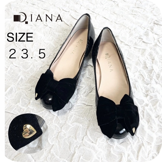 【2度着用のみ美品】DIANA ダイアナフラット パンプス  リボン ブラック