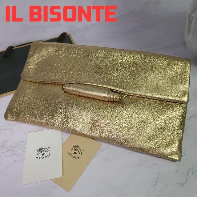 レザー　金　イルビゾンテ　IL BISONTE　　クラッチバッグ　金金具　金