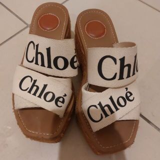 紺×赤 今期新品未使用Chloe クロエ キャンバス WOODY ボア サンダル 37