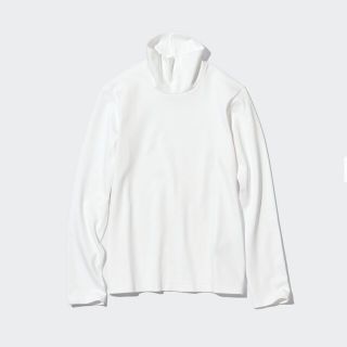 ユニクロ(UNIQLO)のユニクロ＊スムースストレッチコットンタートルネックT（長袖）Mサイズ・白ホワイト(Tシャツ(長袖/七分))