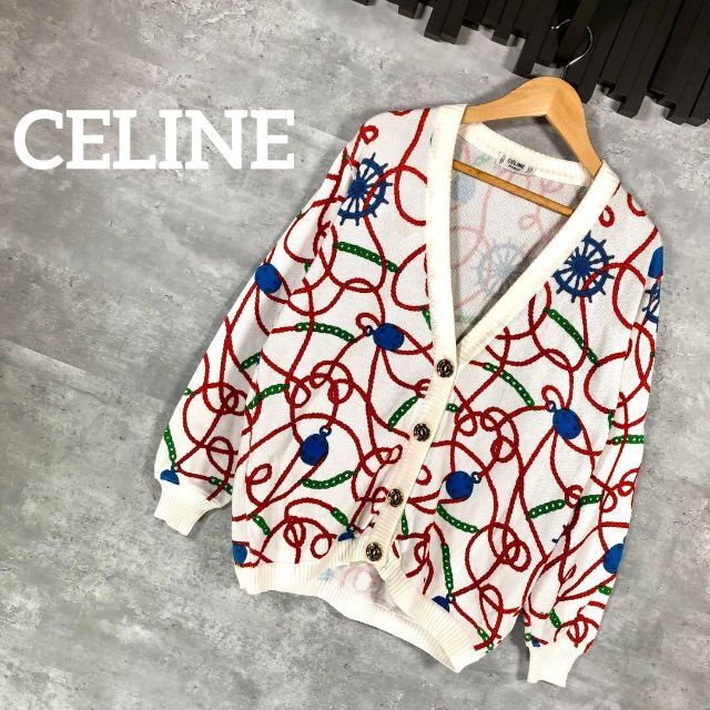 『CELINE』セリーヌ (40) 総柄カーディガン / 金ボタン