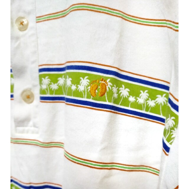 HANG TEN(ハンテン)のハンテン　ポロシャツ　ストライプ　半袖　ヤシの木柄　ボーダー　M　古着 メンズのトップス(ポロシャツ)の商品写真