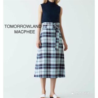 トゥモローランド(TOMORROWLAND)のTOMORROWLAND MACPHEE リネン混チェックツィードスカート(ロングスカート)