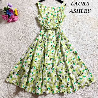 ローラアシュレイ(LAURA ASHLEY)のローラアシュレイ  ノースリーブワンピース リーフ柄 グリーン 大きいサイズ(ロングワンピース/マキシワンピース)