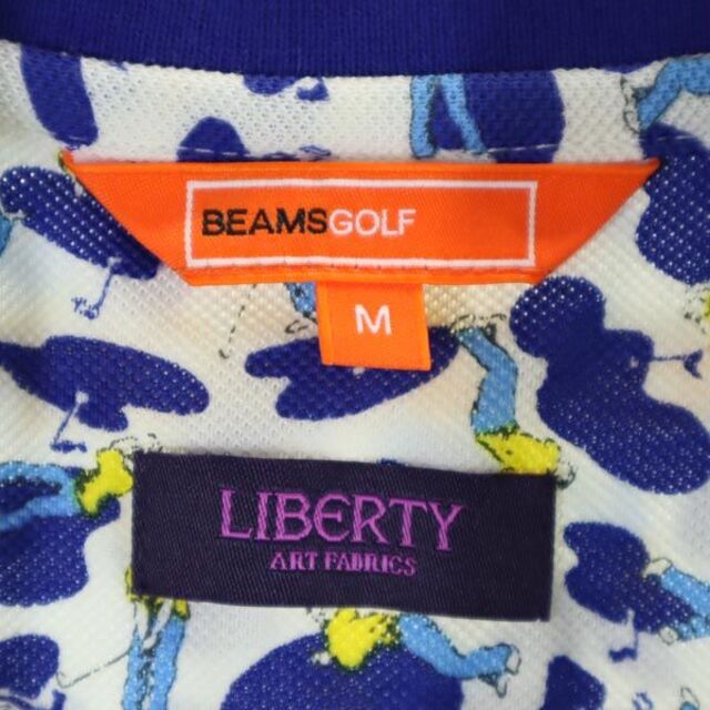 ビームゴルフ 日本製 半袖 ポロシャツ 総柄 ゴルフウェア M ブルー系 BEAMSGOLF 鹿の子 ロゴ刺繍 レディース   【230416】 6