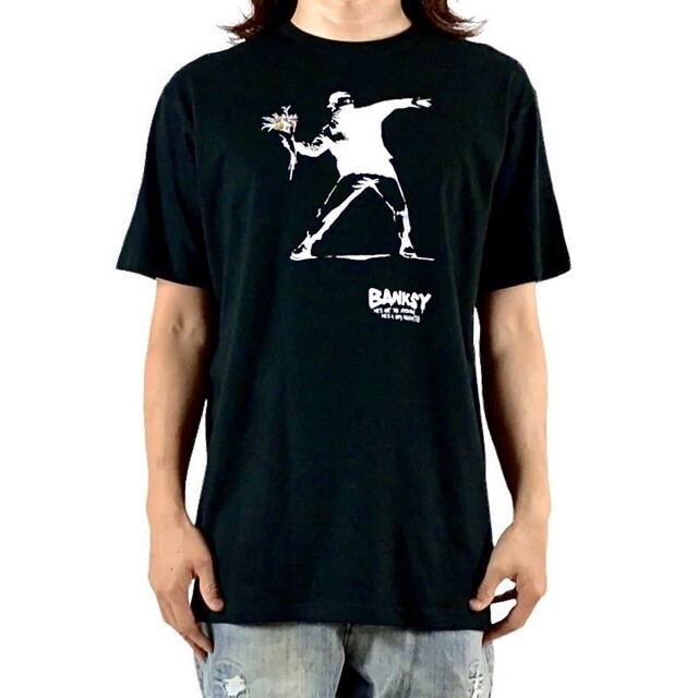 新品 花束 火炎瓶 BANKSY バンクシー グラフィティ ビッグTシャツ - T ...