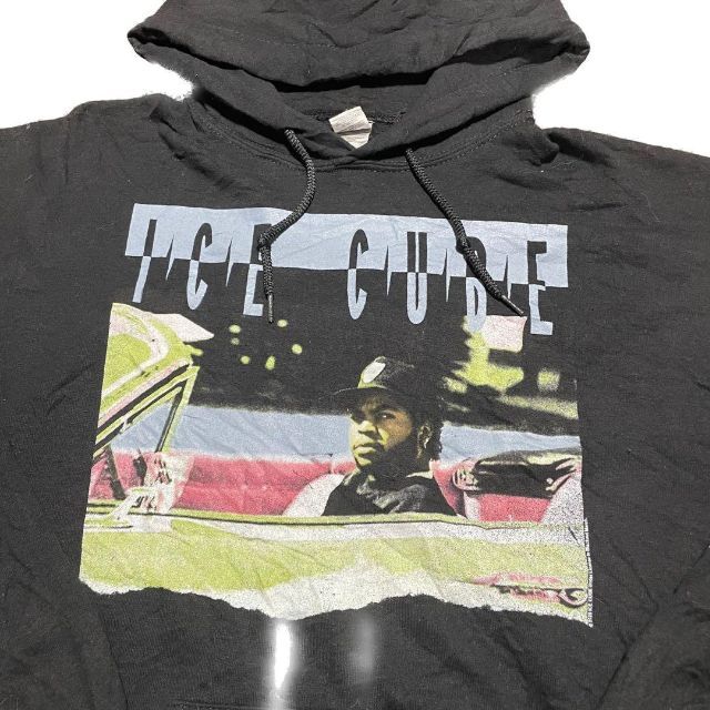 【美品】GILDAN　黒　パーカー　ICE CUBE　プリント　サイズM　90s 1