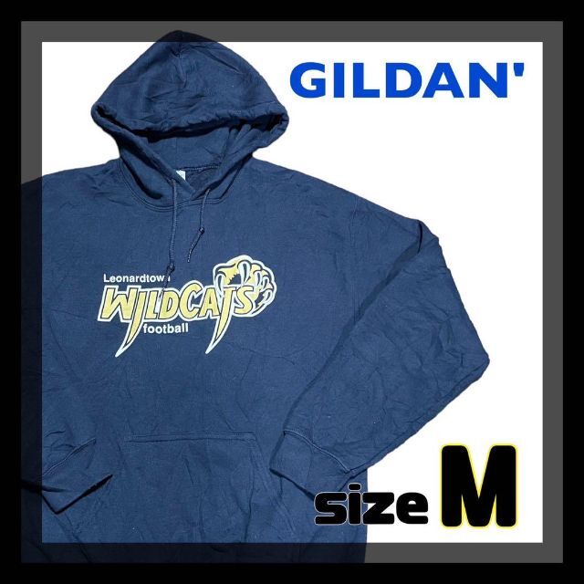 GILDAN(ギルタン)の【美品】GILDAN 青 パーカー WILDCATS プリント サイズM 90s メンズのトップス(パーカー)の商品写真