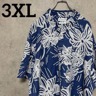 453 アロハシャツ 3XL ブルー コットン リネン(シャツ)