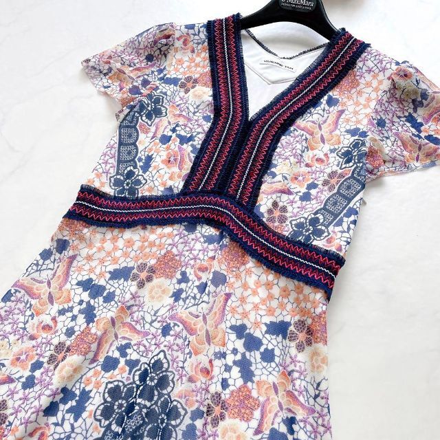 希少】VIVIENNE TAM フレアワンピース 蝶 花柄 レース 半袖 38 夏