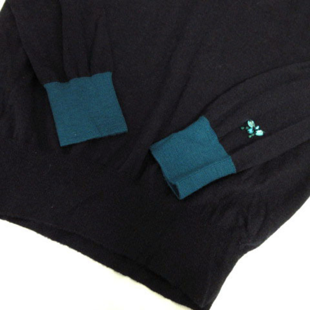 ICB(アイシービー)のiCB ニット Vネック ラインストーン 配色 紺 茶 ターコイズブルー S レディースのトップス(ニット/セーター)の商品写真