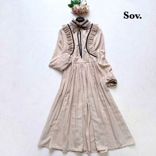 ダブルスタンダードクロージング(DOUBLE STANDARD CLOTHING)の【Sov.】ポリエステルサテンドットワンピース　ボウタイ　フリル　36(ロングワンピース/マキシワンピース)