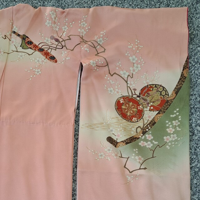 難有り 正絹振袖 Sサイズ(単品)ピンク地つづみ柄 レディースの水着/浴衣(振袖)の商品写真