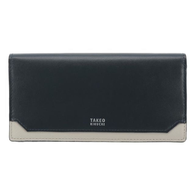 66新品TAKEO KIKUCHI タケオキクチ 牛革レザー長財布ネイビー 大人気