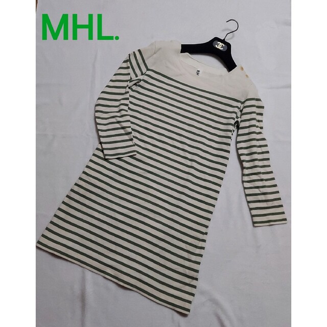 美品☆マーガレットハウエル MHL.ボーダーワンピース Ⅱ M 白×緑