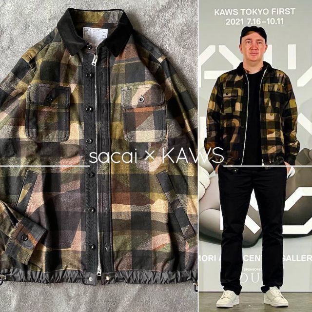 極美品】希少!メンズ sacai × KAWS カモフラージュ チェックシャツ 最