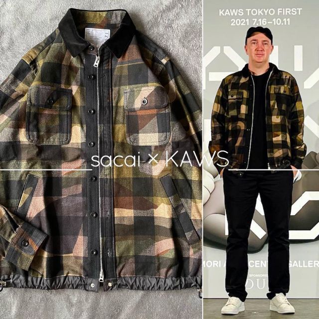 極美品】希少！メンズ sacai × KAWS カモフラージュ チェックシャツ