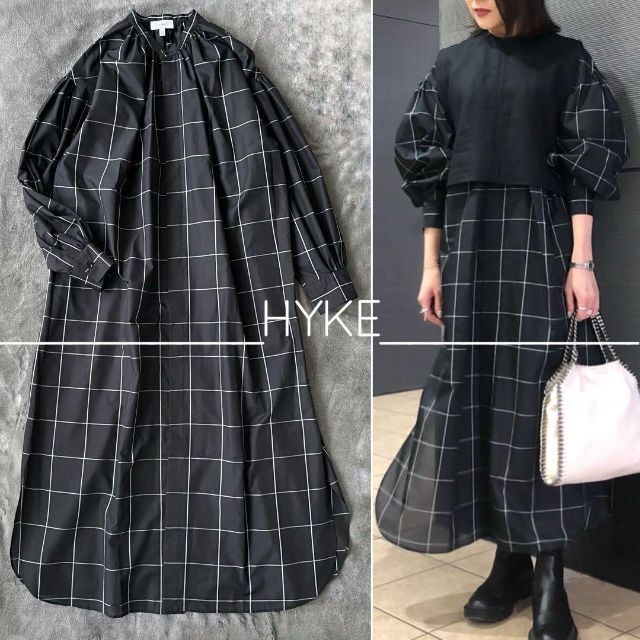 美品】HYKE ハイク チェック ワンピース ブラック 2022SS | tspea.org