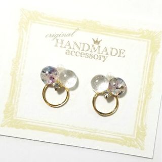 ハンドメイド　蝶々　ドライフラワー　ブルー　リング(ピアス)