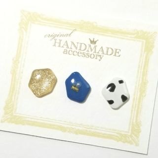 ハンドメイド　ダルメシアン　ブルー　セット(ピアス)