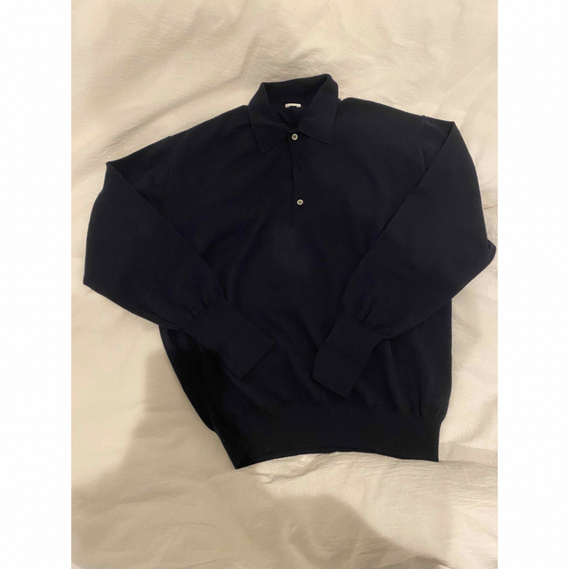 22aw a.presse L/S Knit Polo Shirt Navy 2