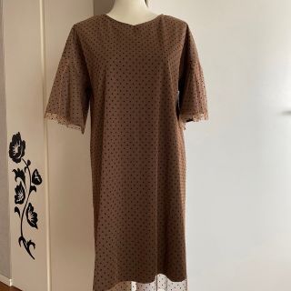 ショコラフィネローブ(chocol raffine robe)のchocol raffine robe ゆるふわ水玉シフォンワンピース　茶(ロングワンピース/マキシワンピース)