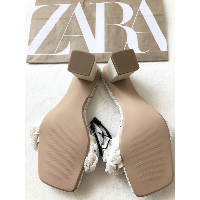 新品　ZARA パール　テクスチャー　キルティング　ブロックヒール　サンダル 4