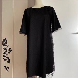 ショコラフィネローブ(chocol raffine robe)のchocol raffine robe ゆるふわ水玉シフォンワンピース　黒(ロングワンピース/マキシワンピース)