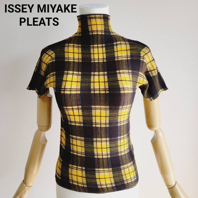 ISSEY MIYAKE(イッセイミヤケ)の【美品】イッセイミヤケ　プリーツ　チェック柄　ボックス　プリーツ　トップス レディースのトップス(Tシャツ(半袖/袖なし))の商品写真