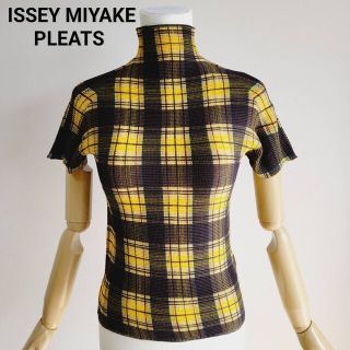 イッセイミヤケ(ISSEY MIYAKE)の【美品】イッセイミヤケ　プリーツ　チェック柄　ボックス　プリーツ　トップス(Tシャツ(半袖/袖なし))