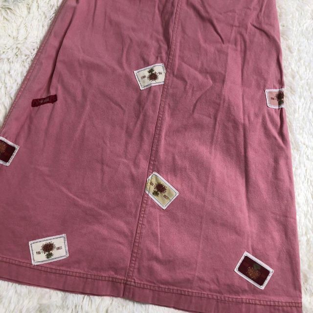 PINK HOUSE(ピンクハウス)のピンクハウス デニムワンピース ロング 刺繍 ワッペン ピンク M レディースのスカート(ロングスカート)の商品写真