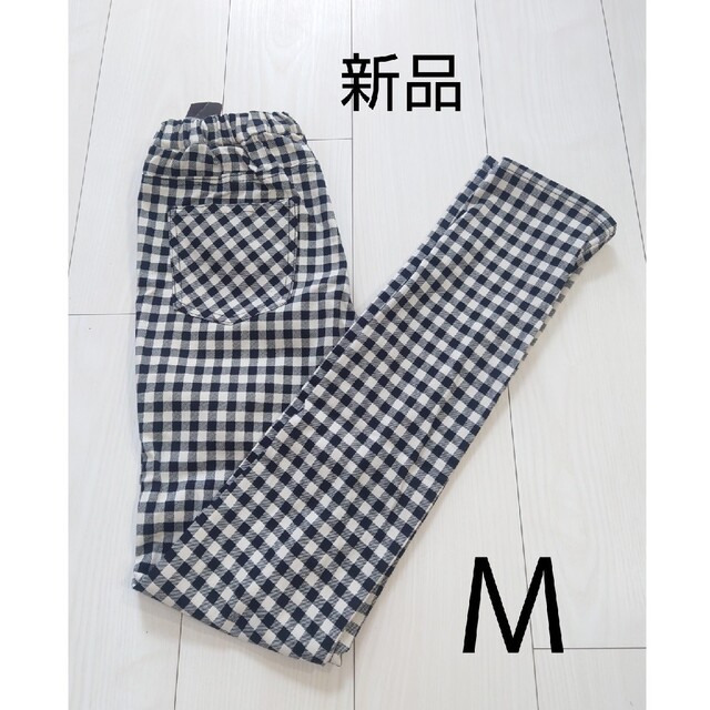 ⑮値下げ新品タグ付き ギンガムチェックパンツ ブラック ウエストゴム サイズＭ レディースのパンツ(カジュアルパンツ)の商品写真