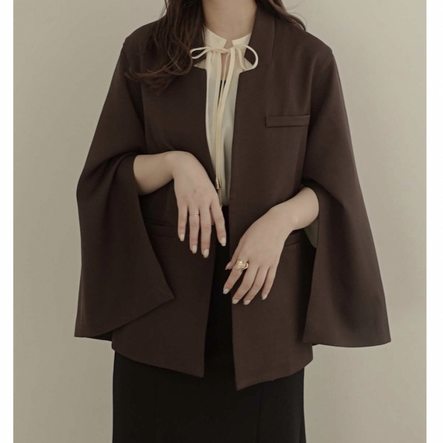 slit design sleeve jacket【brown】