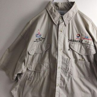 コロンビア(Columbia)のフィッシングシャツ 刺繍ロゴ Columbia PFG ベージュ メッシュ(シャツ)