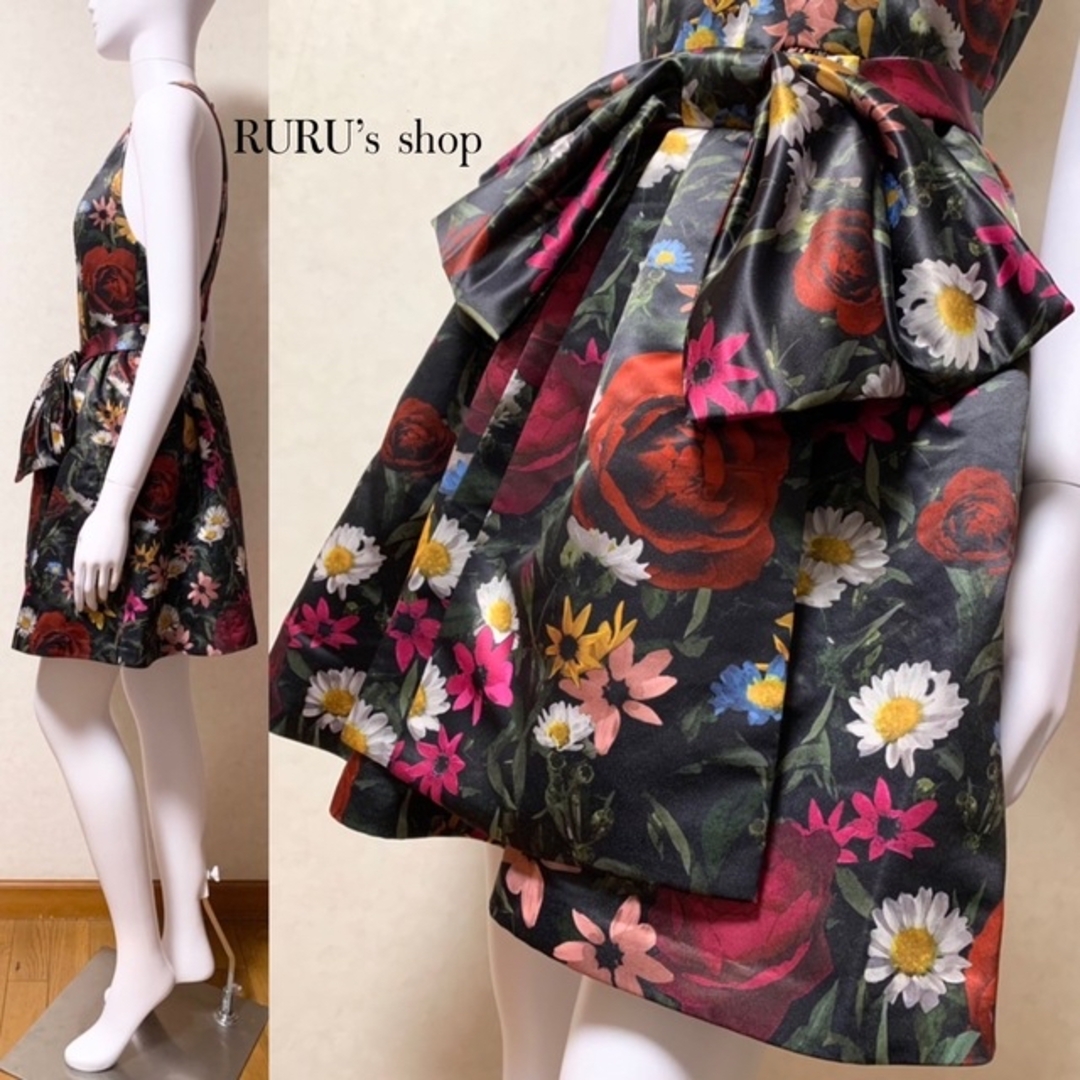 Alice+Olivia(アリスアンドオリビア)の新品 alice+olivia フローラルプリント×ボウリボン ワンピースドレス レディースのワンピース(ミニワンピース)の商品写真