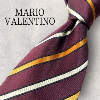 マリオバレンチノ(MARIO VALENTINO)の美品 MARIO VALENTINO ストライプ ネクタイ ボルドー エンジ(ネクタイ)