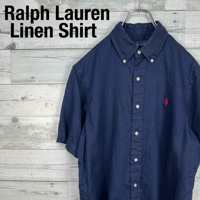 【SALE】ラルフローレン  リネン素材 ポニーロゴ 刺繍 半袖BDシャツ