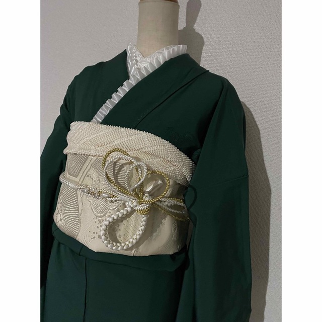 完売致しました 色無地 スワトウ刺繍 緑/オフホワイト 振袖5点セット成人式